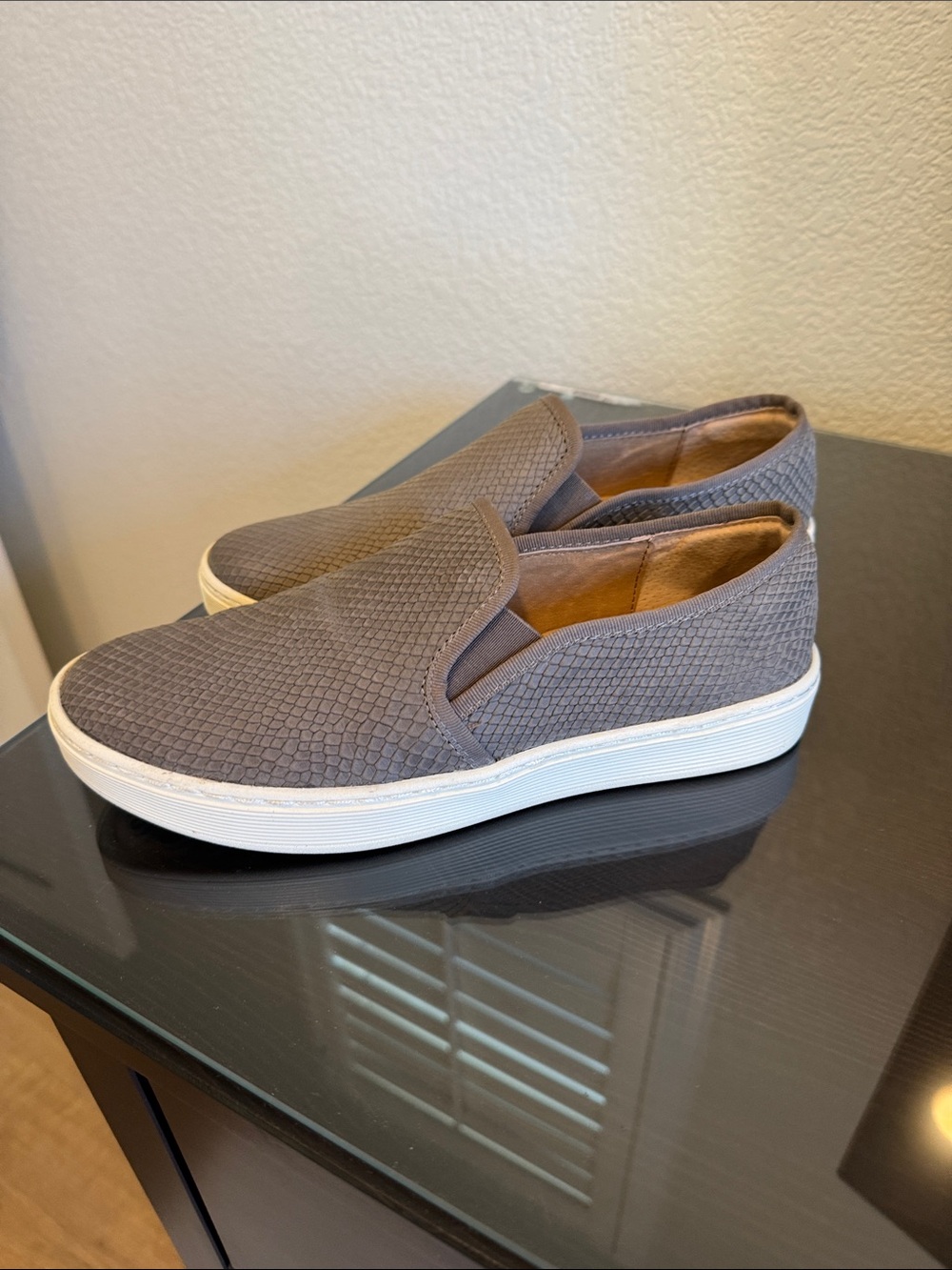 Sofft Gray Textured Slip-On Sneakers with White Sole